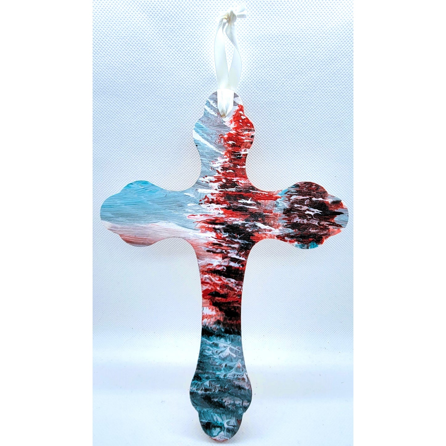 Candy Cane Winter Scene on Wooden Cross