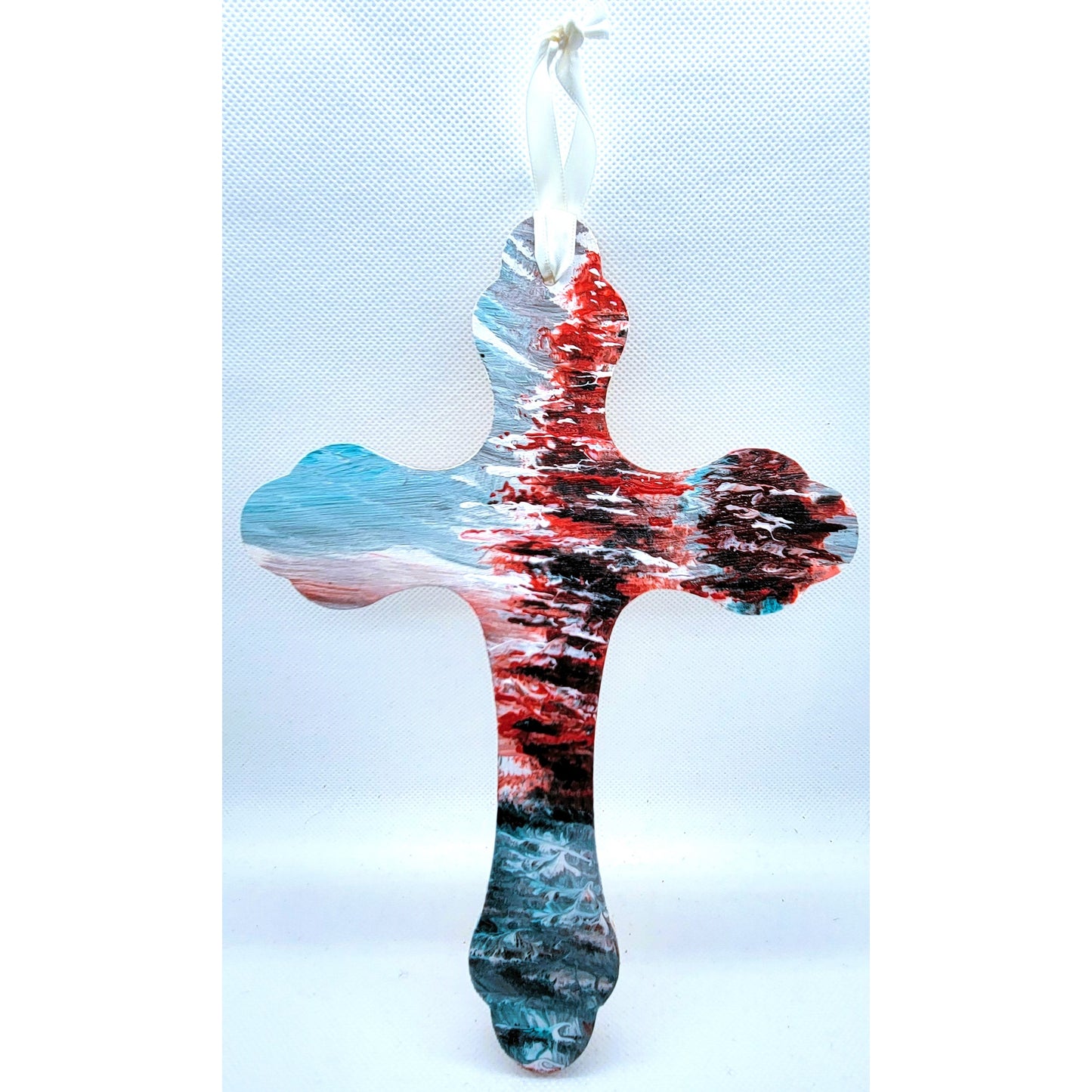 Candy Cane Winter Scene on Wooden Cross