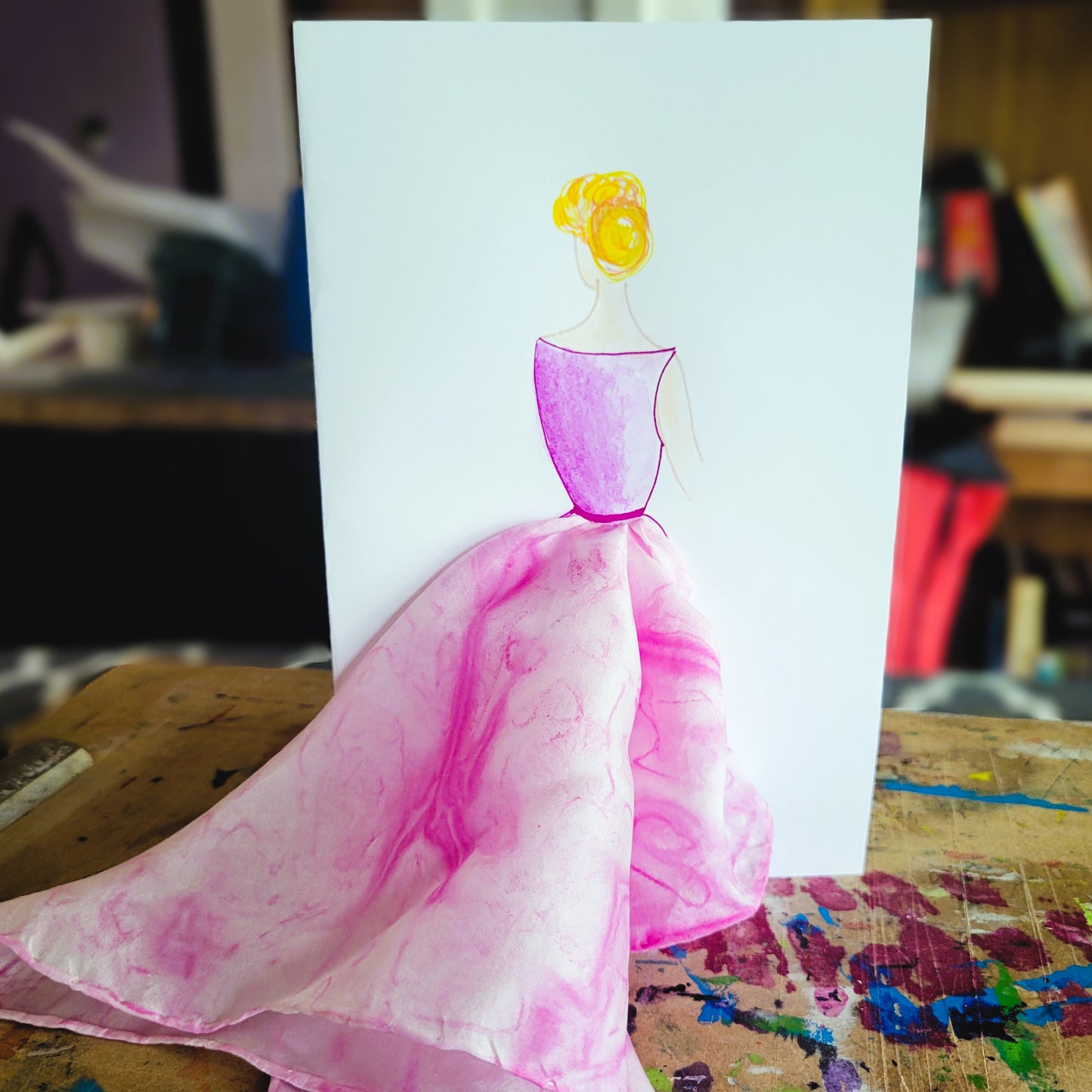 Fashion Illustration Painted Silk Art Greeting Cards
