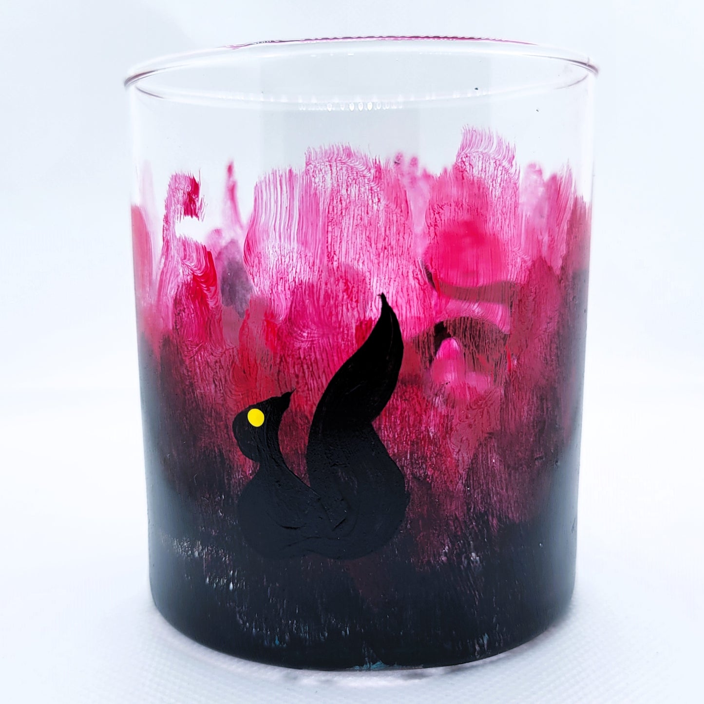 Spooky Squirrel Glass | 11oz Hand-Painted Halloween Highball Cup | Black & Red Gothic Forest Tumbler | Dishwasher Safe Artisan Glassware