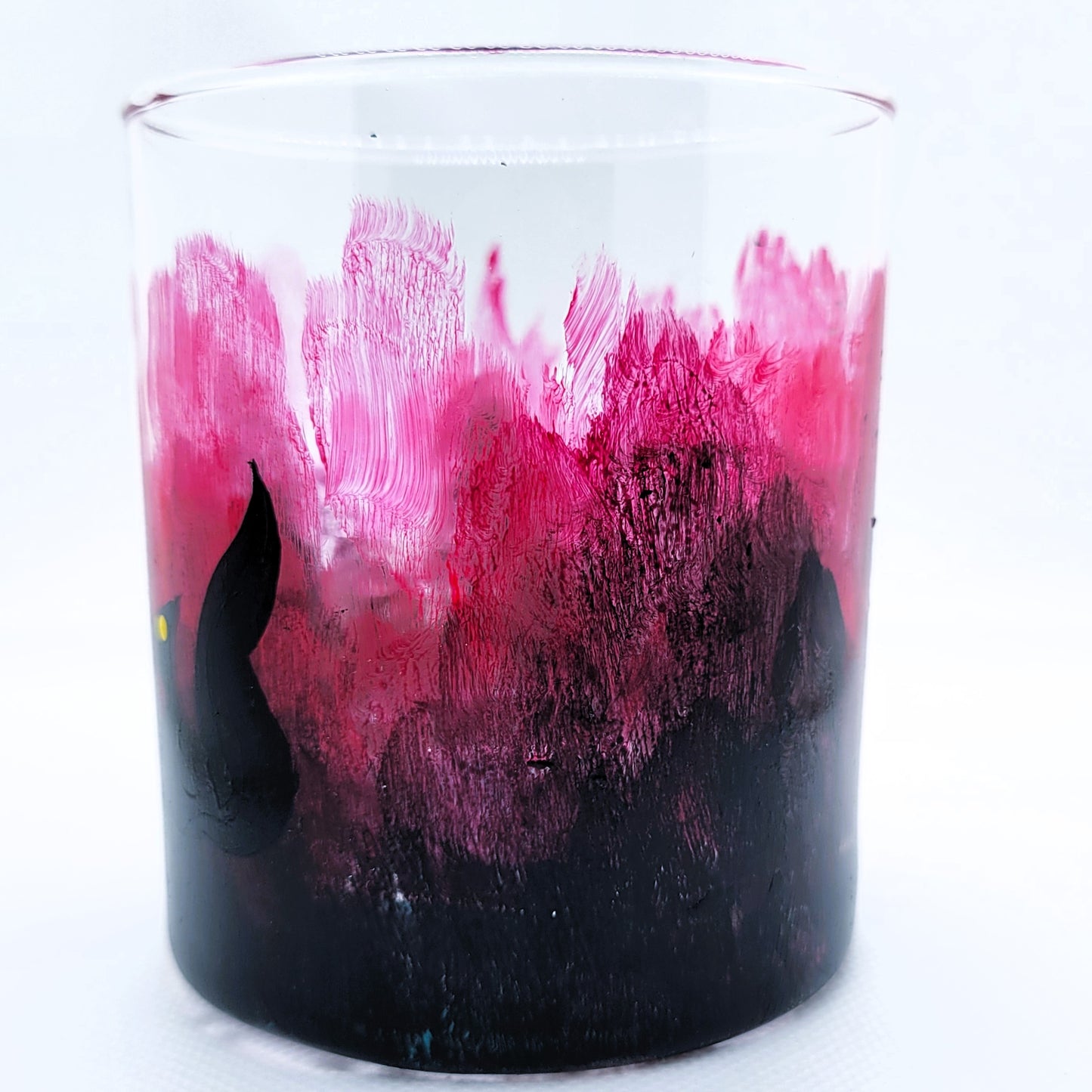 Spooky Squirrel Glass | 11oz Hand-Painted Halloween Highball Cup | Black & Red Gothic Forest Tumbler | Dishwasher Safe Artisan Glassware