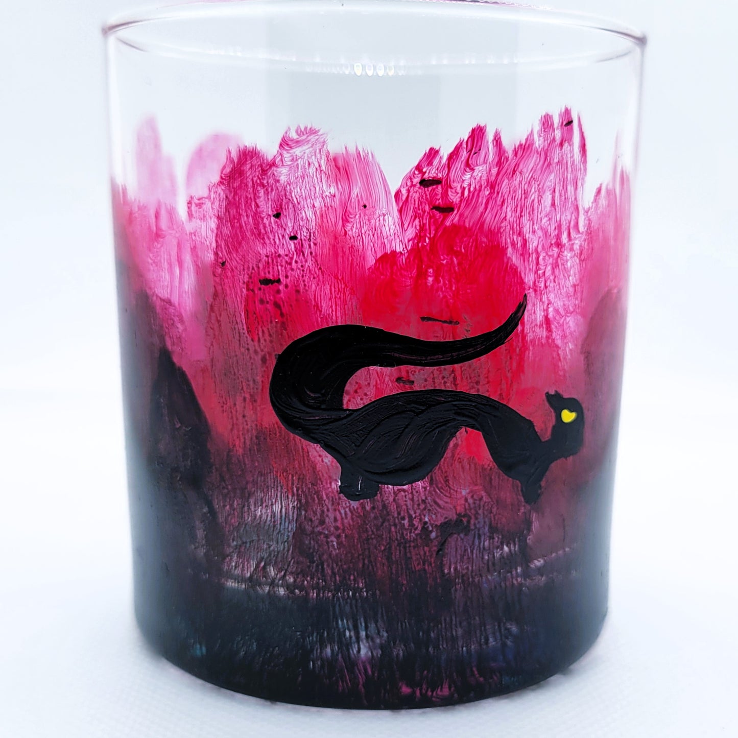 Spooky Squirrel Glass | 11oz Hand-Painted Halloween Highball Cup | Black & Red Gothic Forest Tumbler | Dishwasher Safe Artisan Glassware