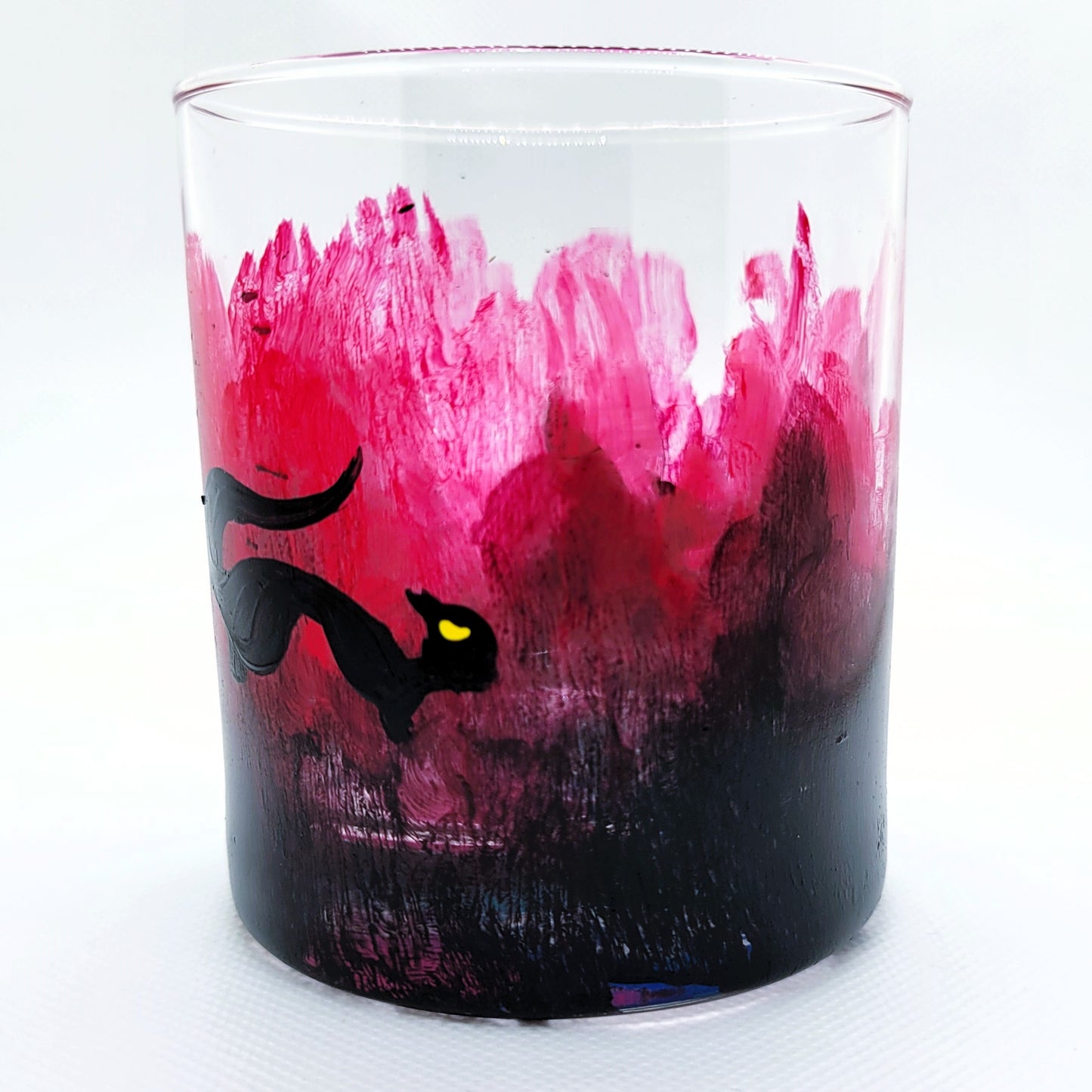 Spooky Squirrel Glass | 11oz Hand-Painted Halloween Highball Cup | Black & Red Gothic Forest Tumbler | Dishwasher Safe Artisan Glassware