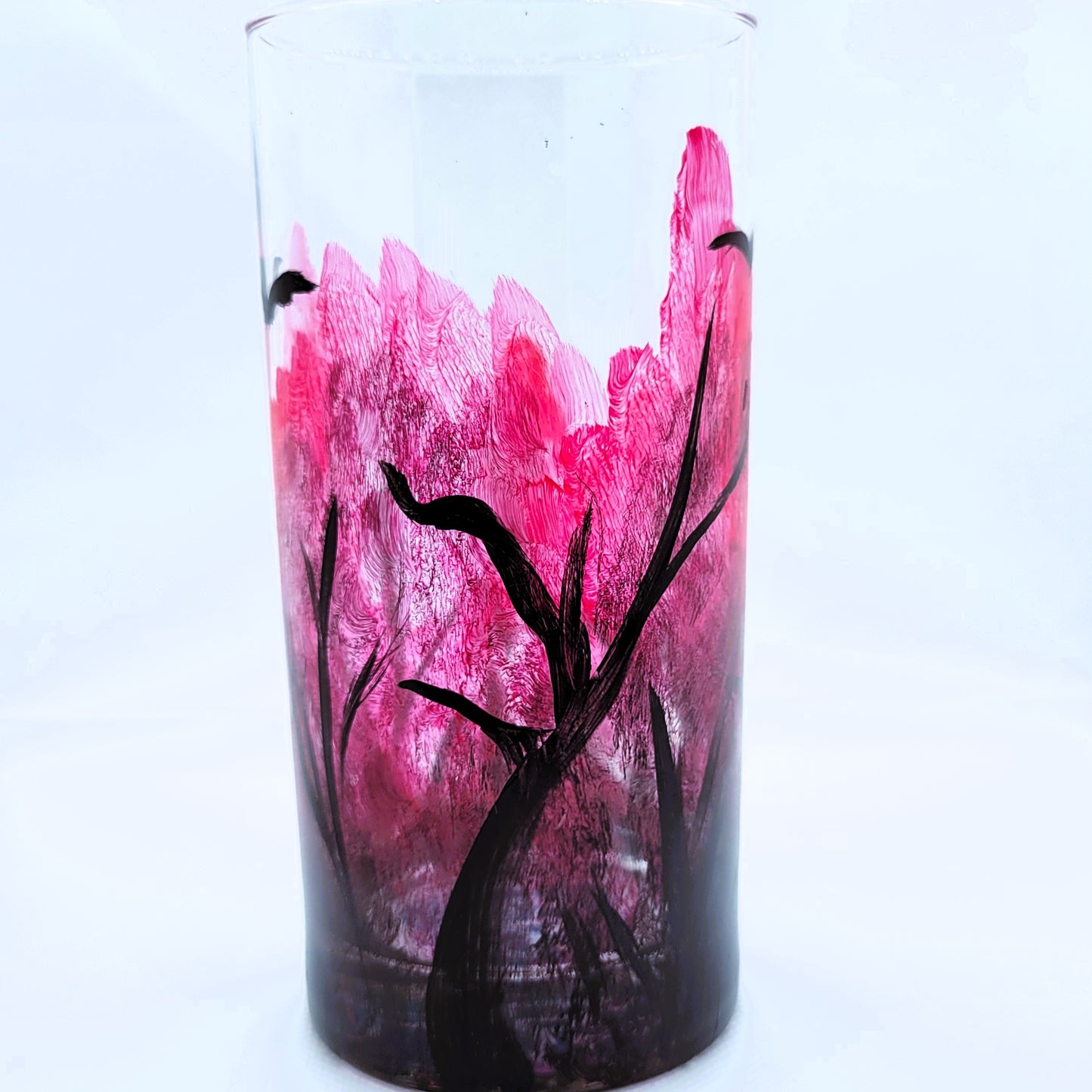 Hand-Painted Halloween Glass | 16oz Spooky Bat Forest Cup | Red Forest Artisan Glassware | Dishwasher Safe Bats in Trees Tumbler