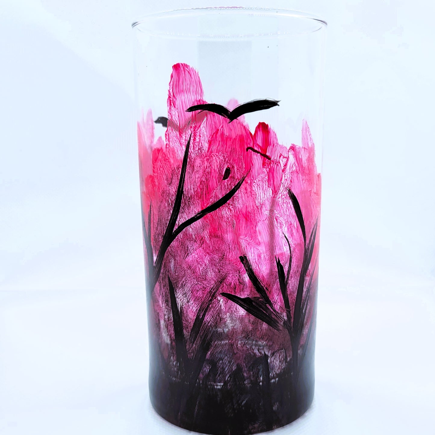 Hand-Painted Halloween Glass | 16oz Spooky Bat Forest Cup | Red Forest Artisan Glassware | Dishwasher Safe Bats in Trees Tumbler