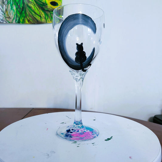 Cat in Moon Wine Glass