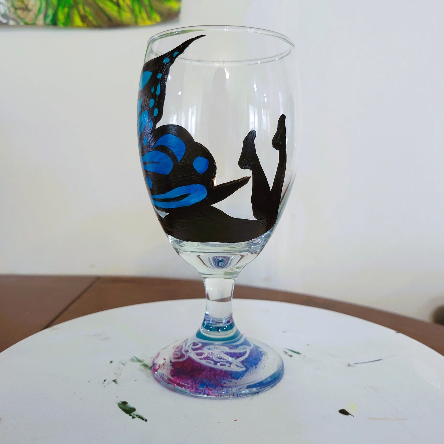 Blue Fairy with Butterfly Wings 16oz Goblet Wine Glass