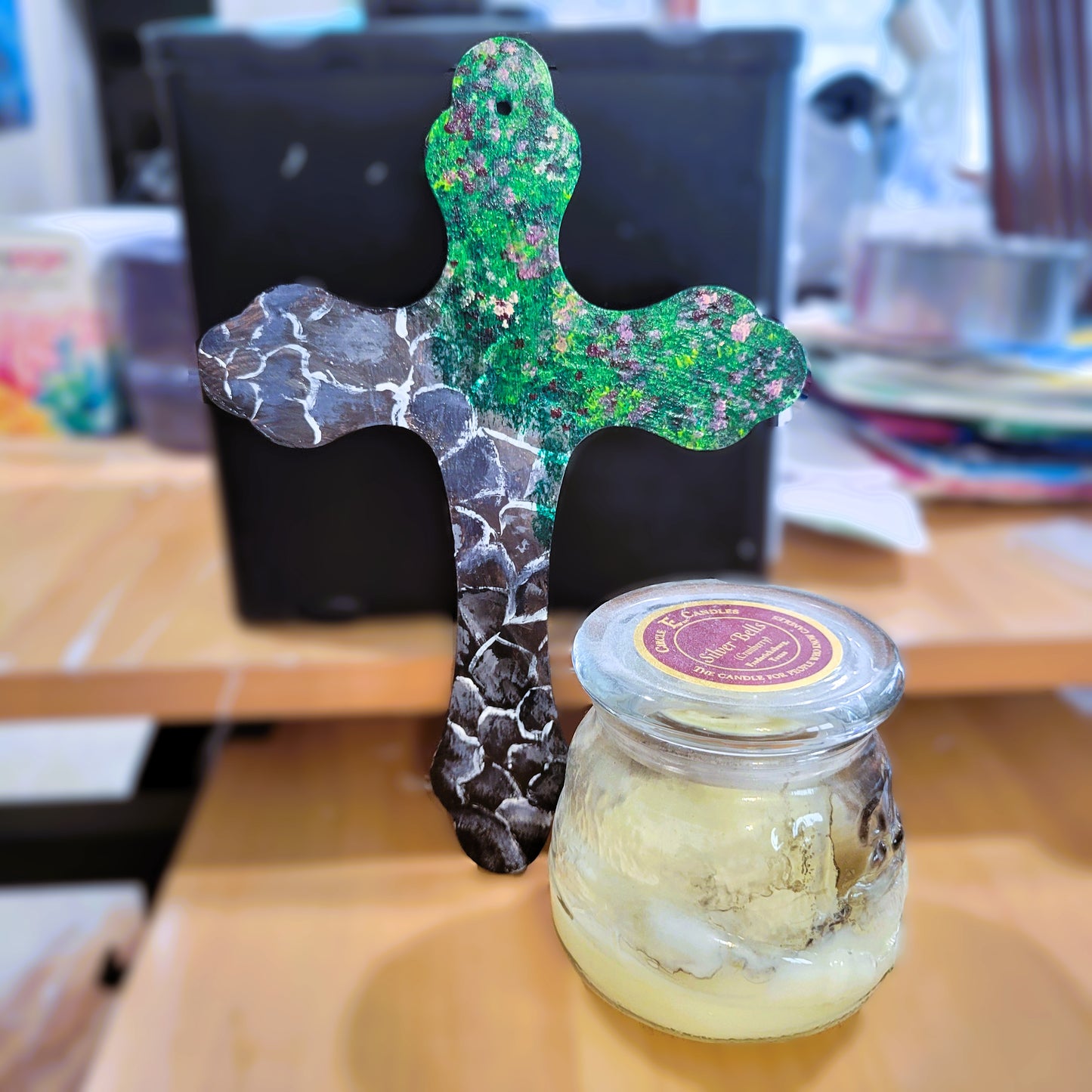 Stones to a Garden Wood Cross