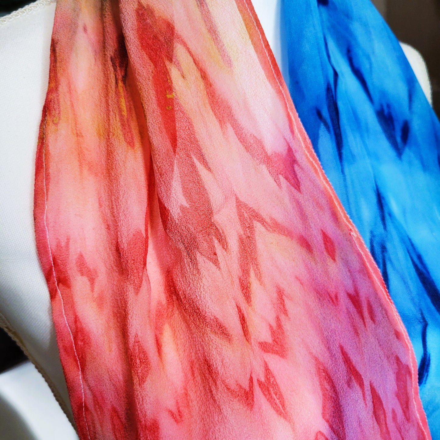 Red and Blue Texture Silk Chiffon Scarf