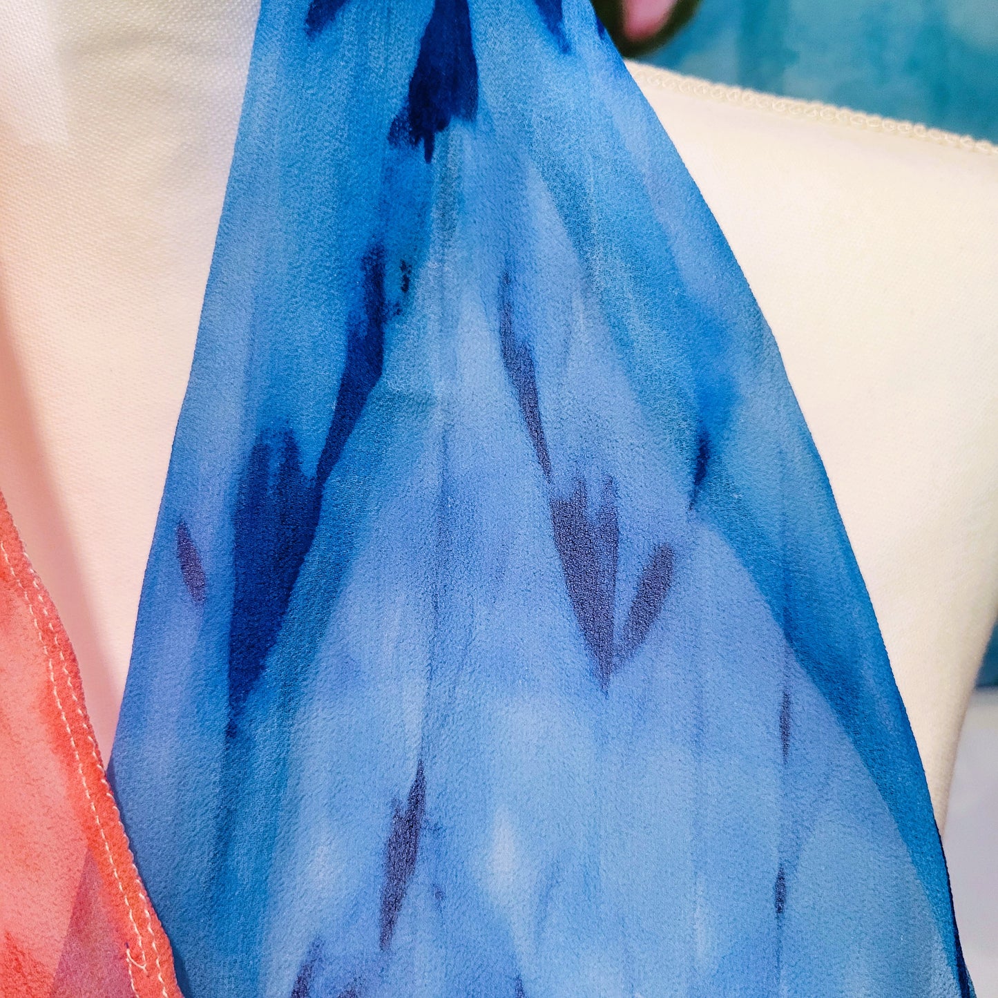 Red and Blue Texture Silk Chiffon Scarf