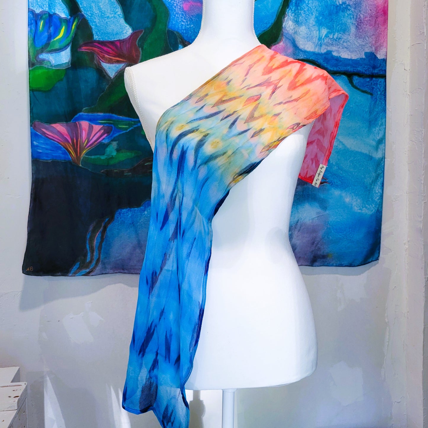 Red and Blue Texture Silk Chiffon Scarf