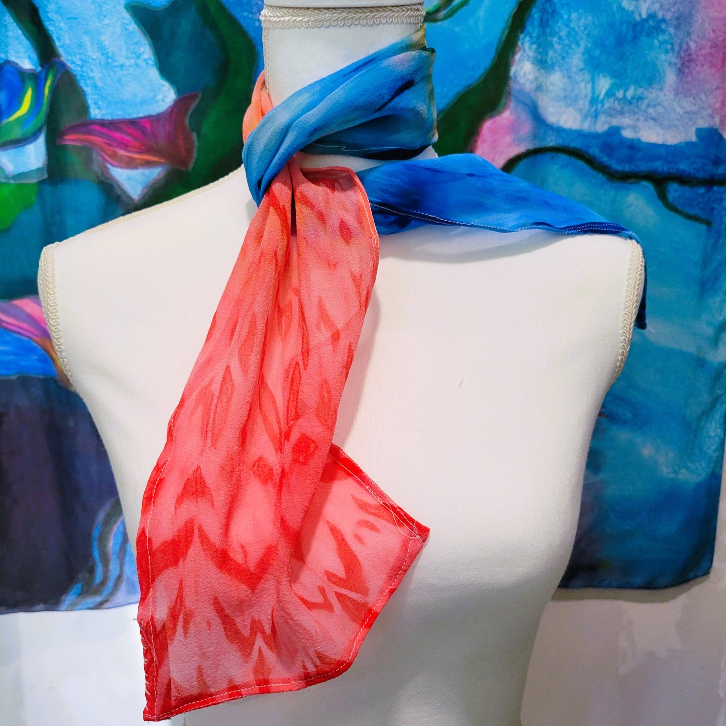Red and Blue Texture Silk Chiffon Scarf