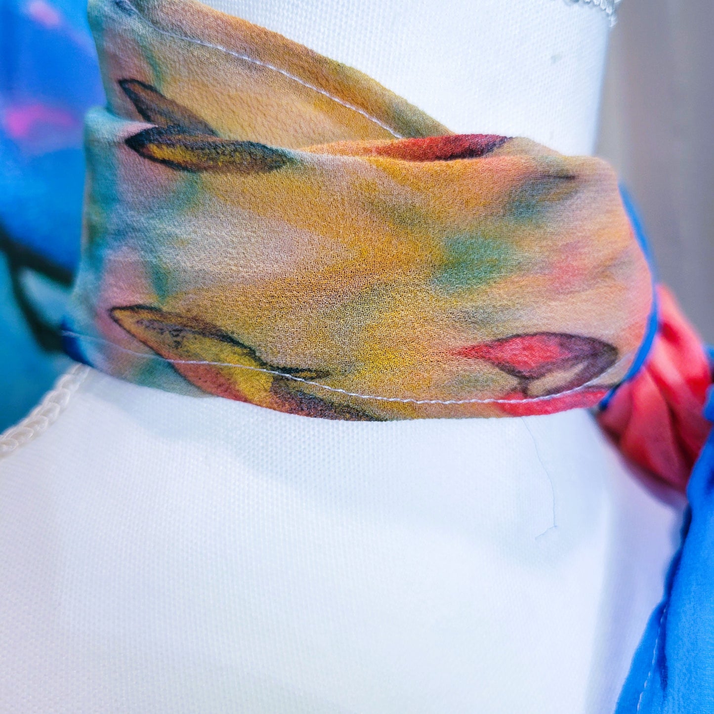 Red and Blue Texture Silk Chiffon Scarf