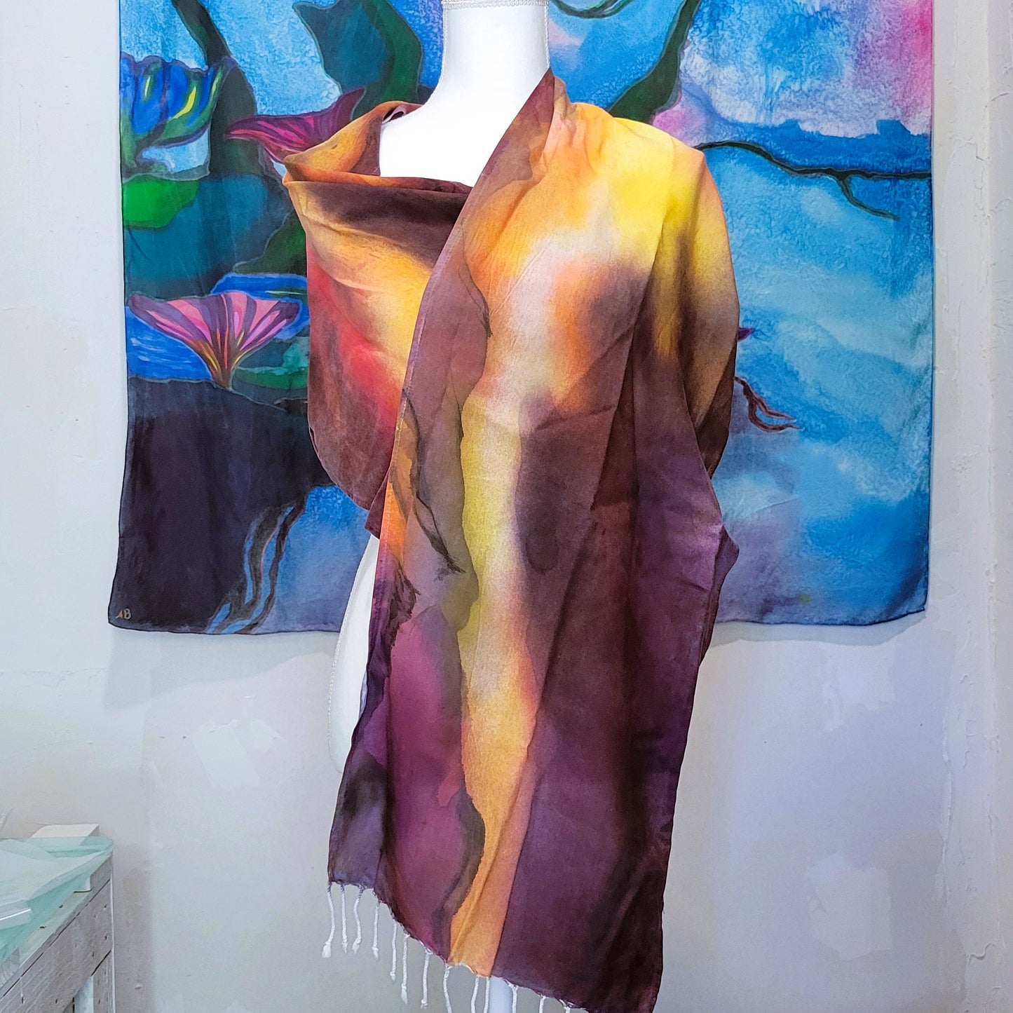 Nebula Sunrise Rayon Scarf with Twisted Fringe