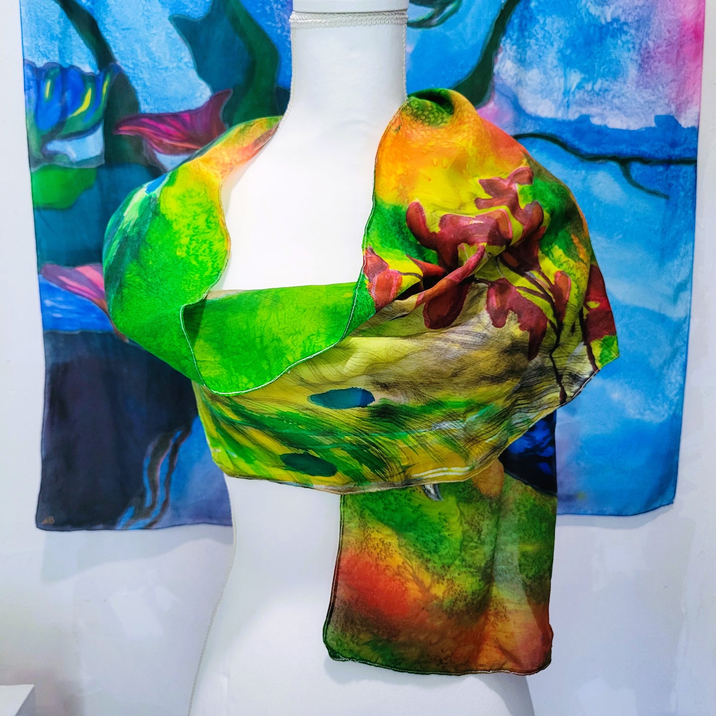 Peacock in the Grass Silk Scarf