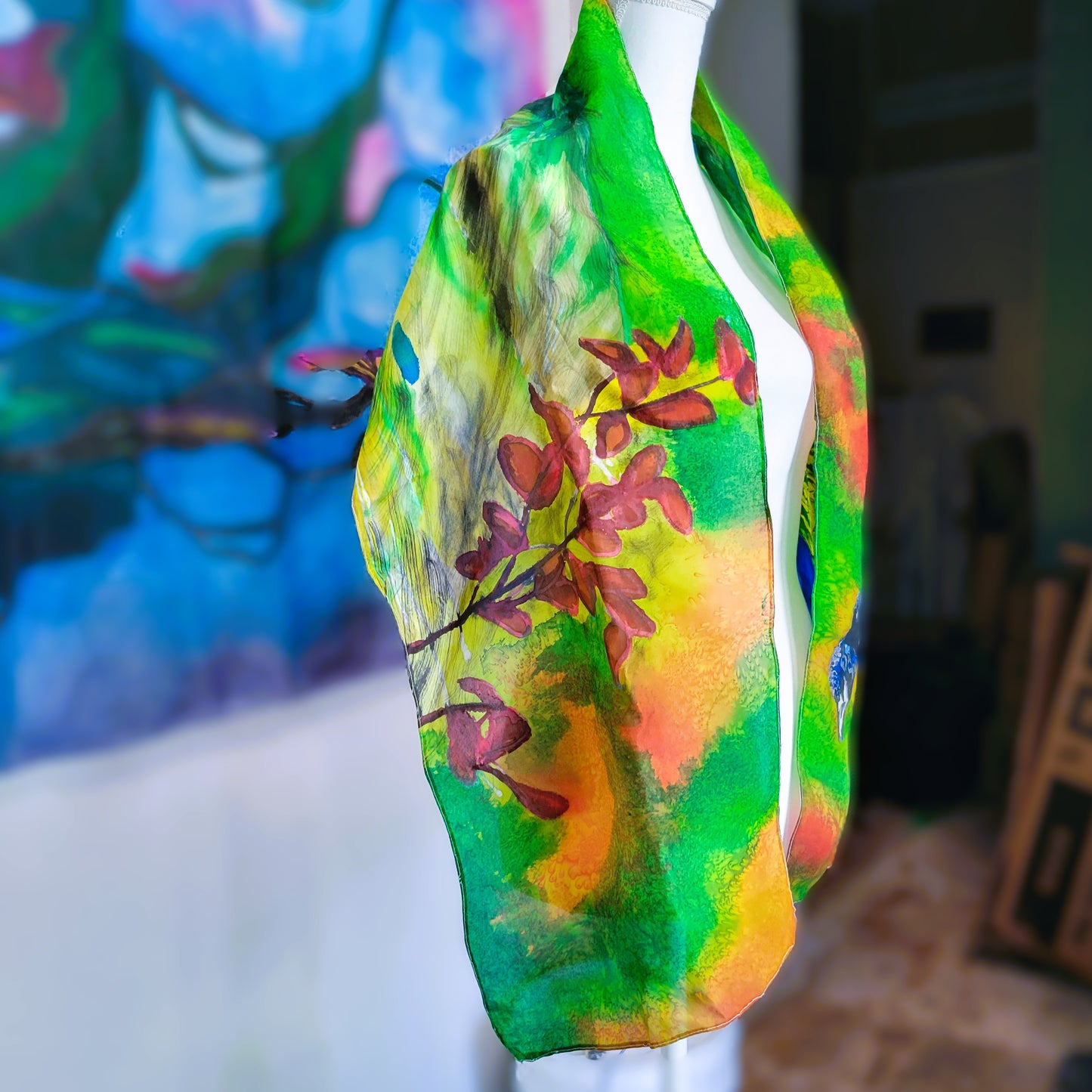 Peacock in the Grass Silk Scarf