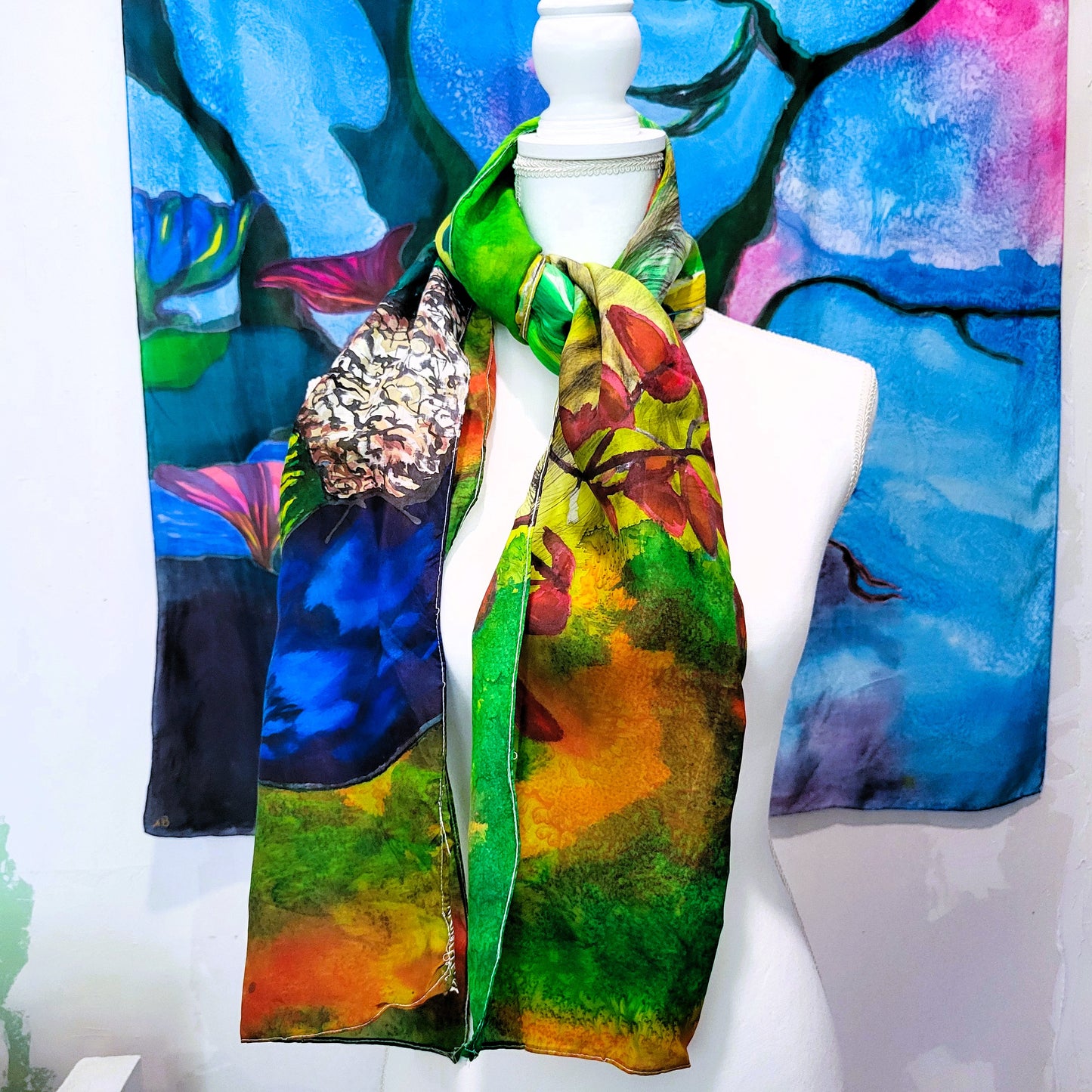 Peacock in the Grass Silk Scarf