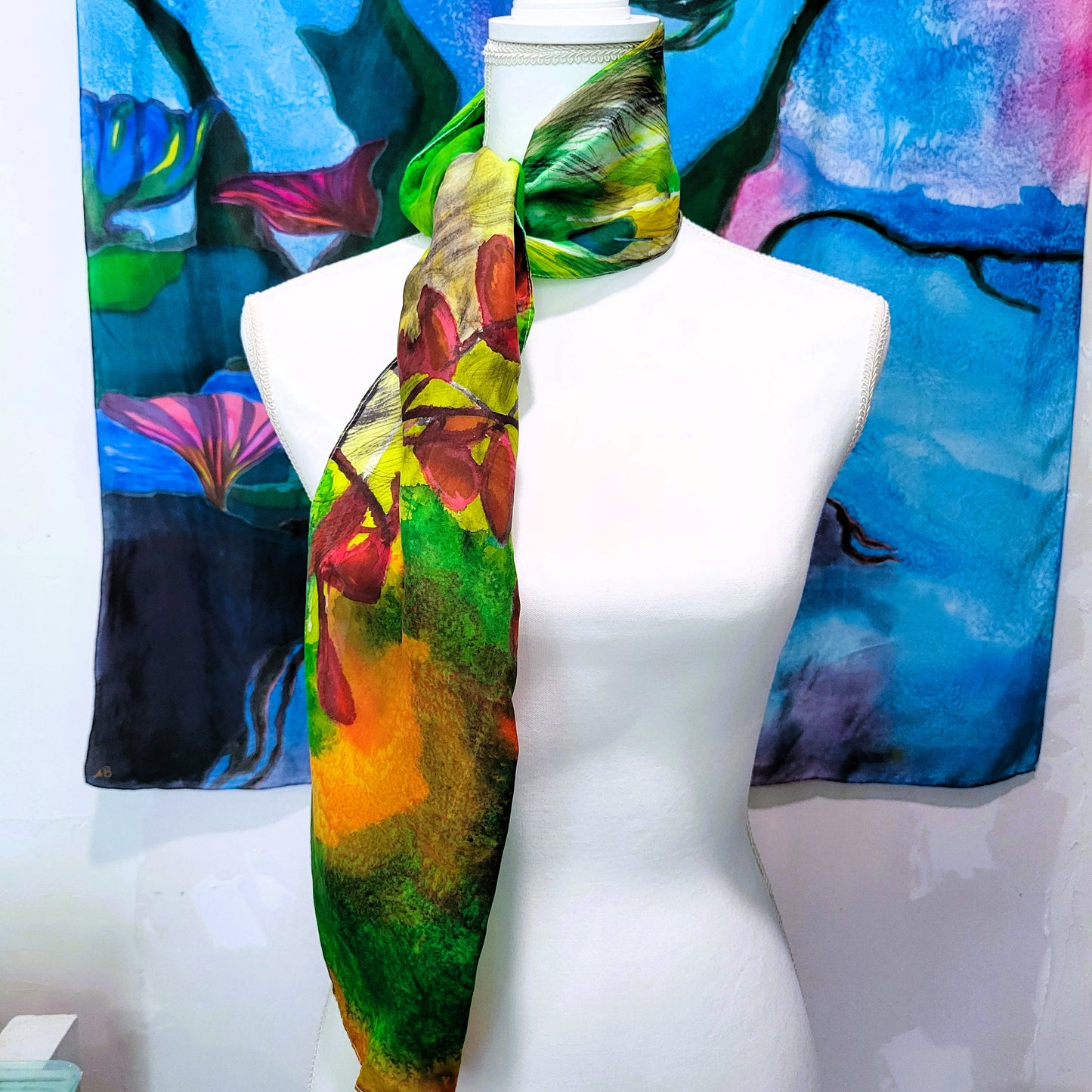 Peacock in the Grass Silk Scarf