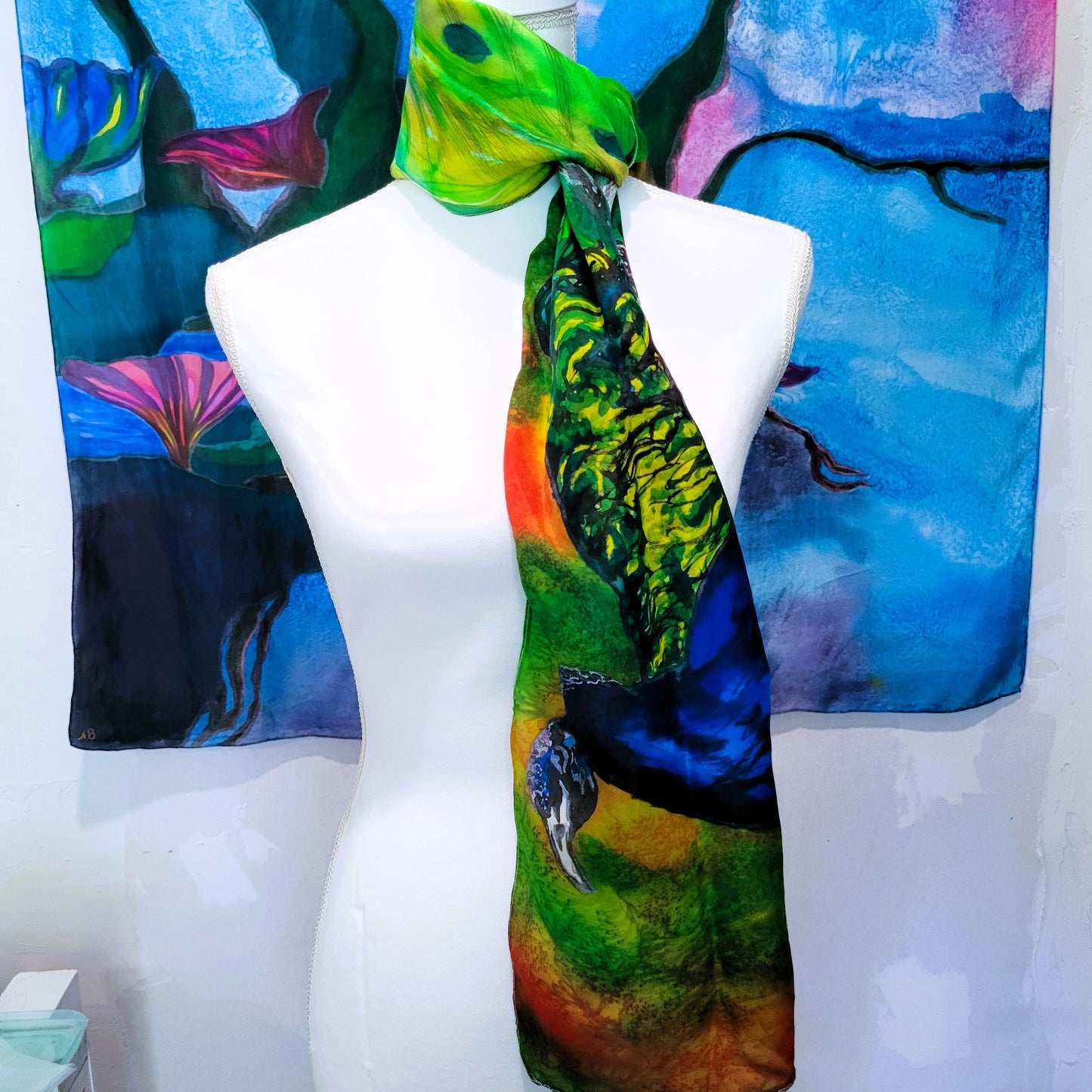Peacock in the Grass Silk Scarf