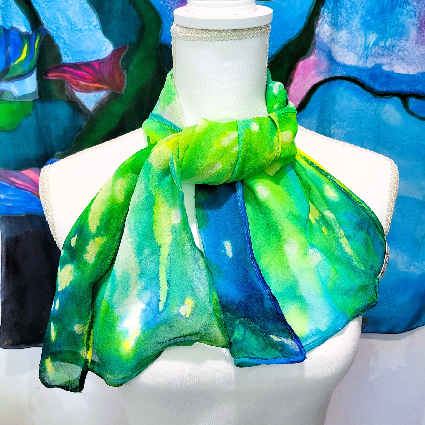 Green Silk Chiffon Scarf