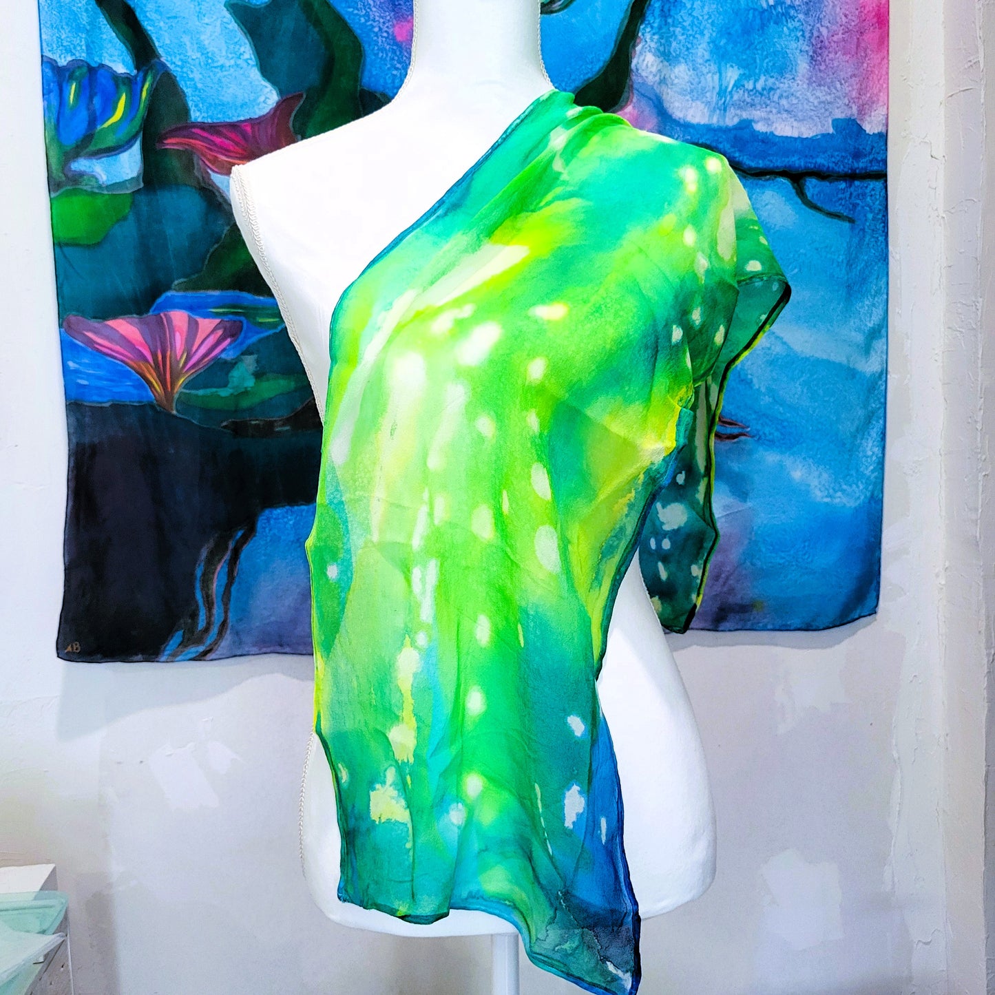 Green Silk Chiffon Scarf