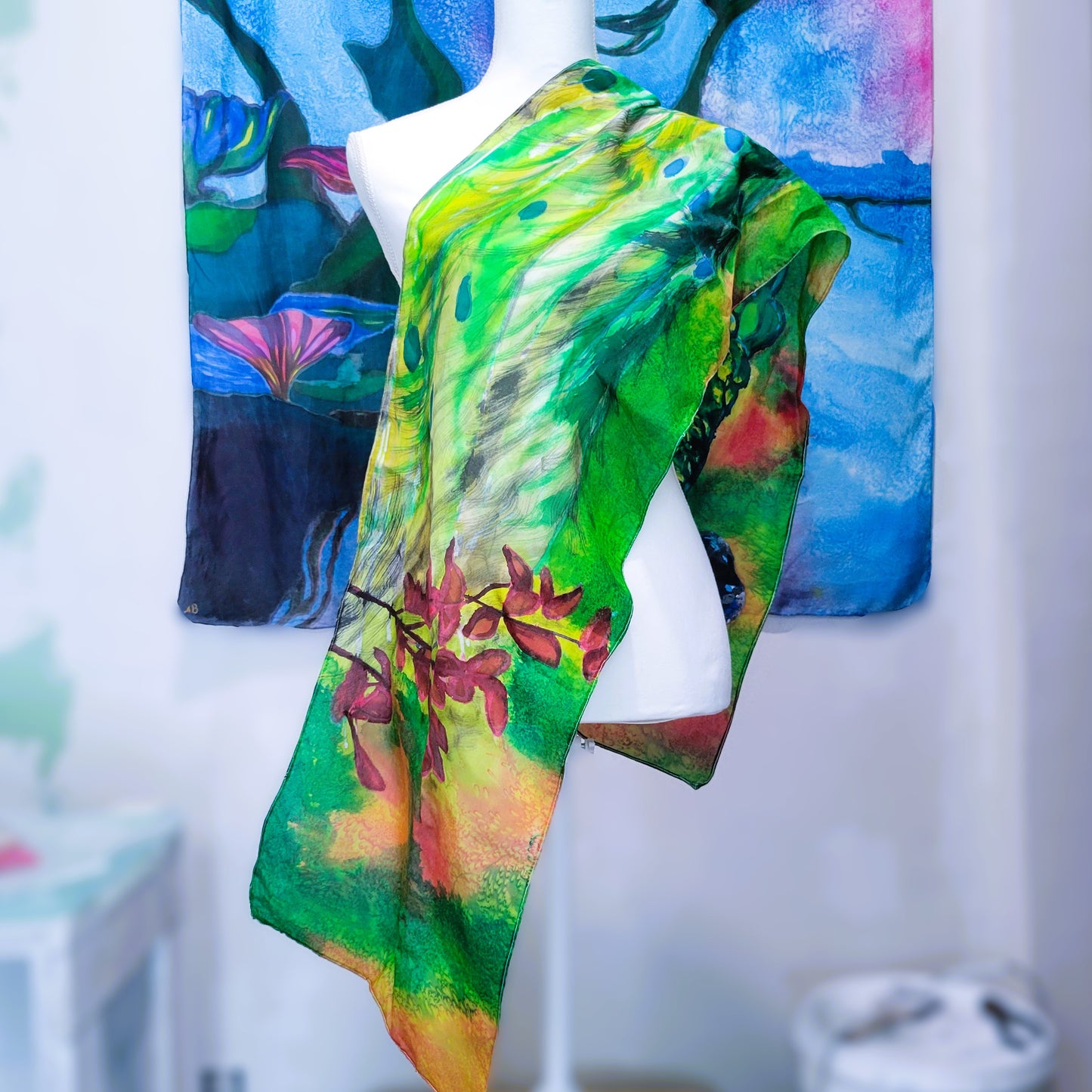 Peacock in the Grass Silk Scarf