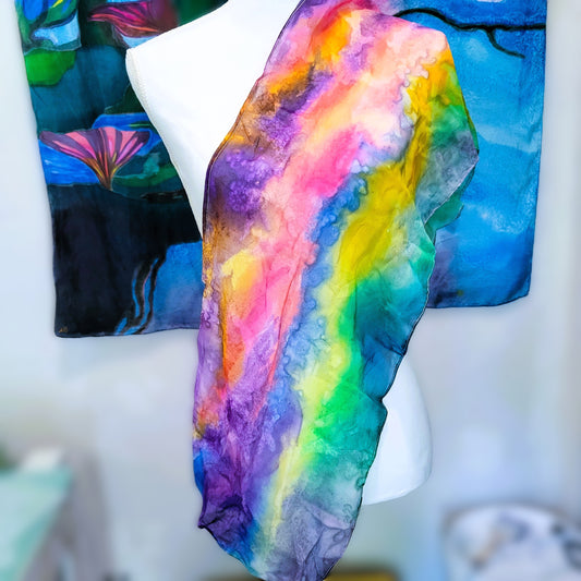 Silk Chiffon Scarf "Liquid Landscape"