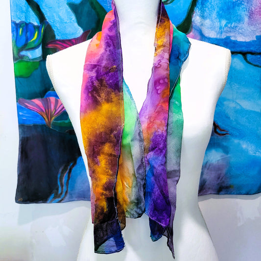 Silk Chiffon Scarf "Liquid Landscape"