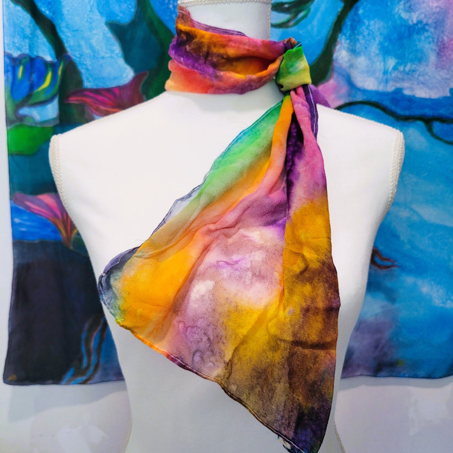 Silk Chiffon Scarf "Liquid Landscape"