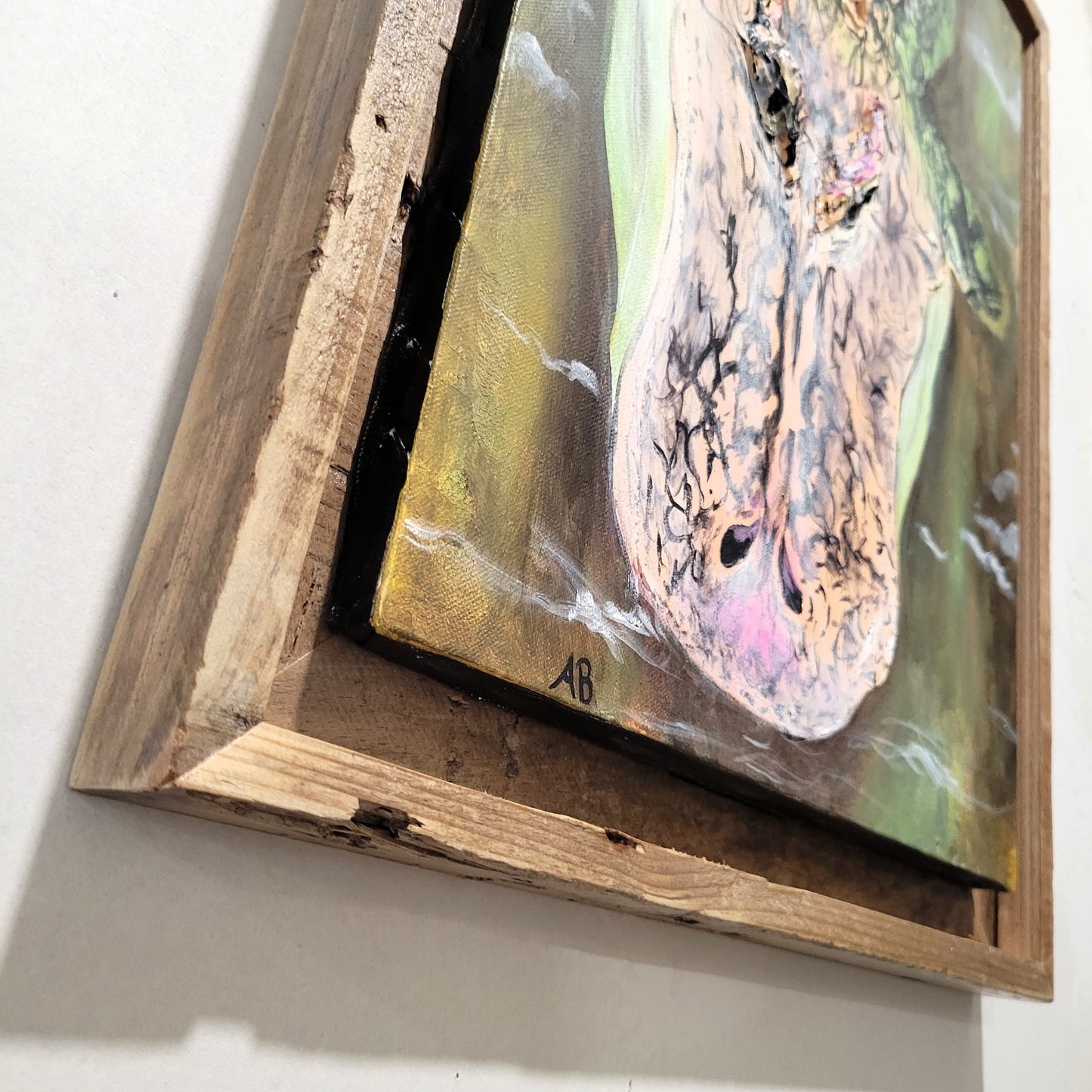 Detail shot of acrylic alligator painting