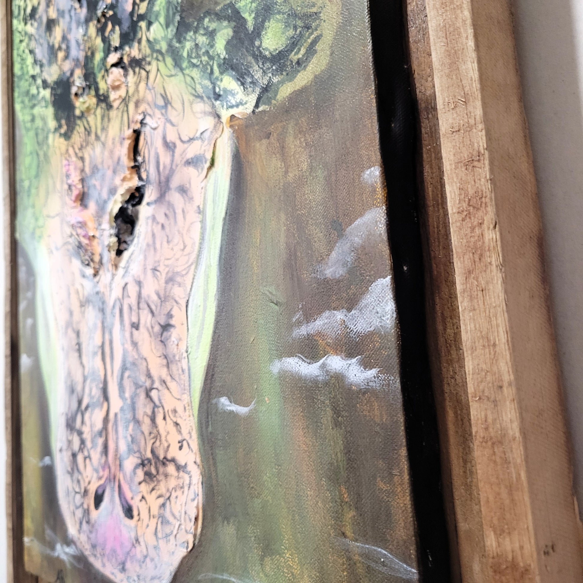 detail shot of acrylic alligator painting