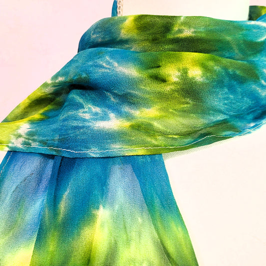 Sea Glass Current — Hand Dyed Silk Chiffon Scarf with Hand Rolled Hem