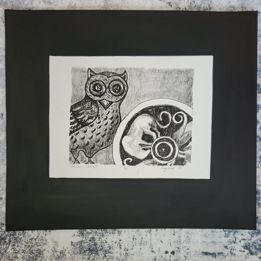 Limited edition lithograph print of Athena’s Strength, a Greek mythology inspired artwork by Amy Bridges, matted and presented as a signed fine art piece.