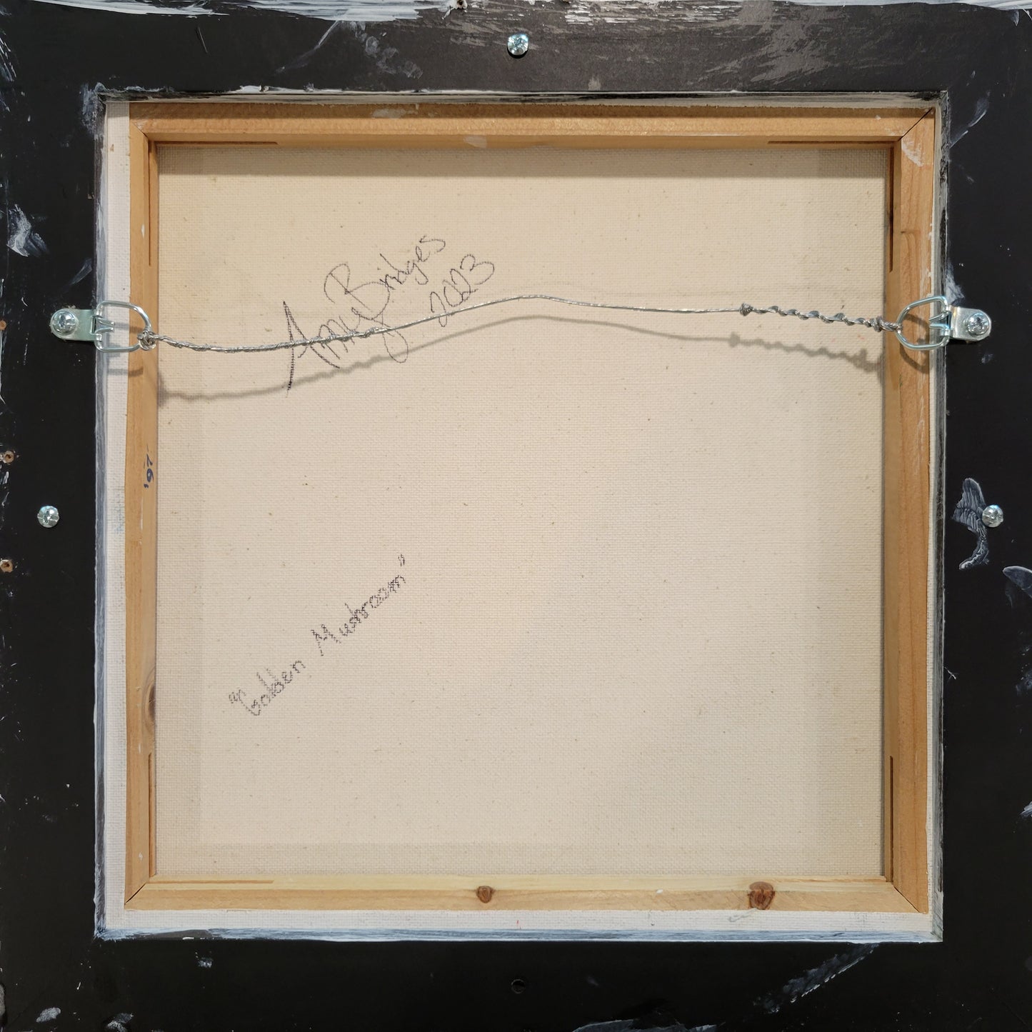 "Golden Mushroom" Painted Silk Mounted to Canvas and Framed