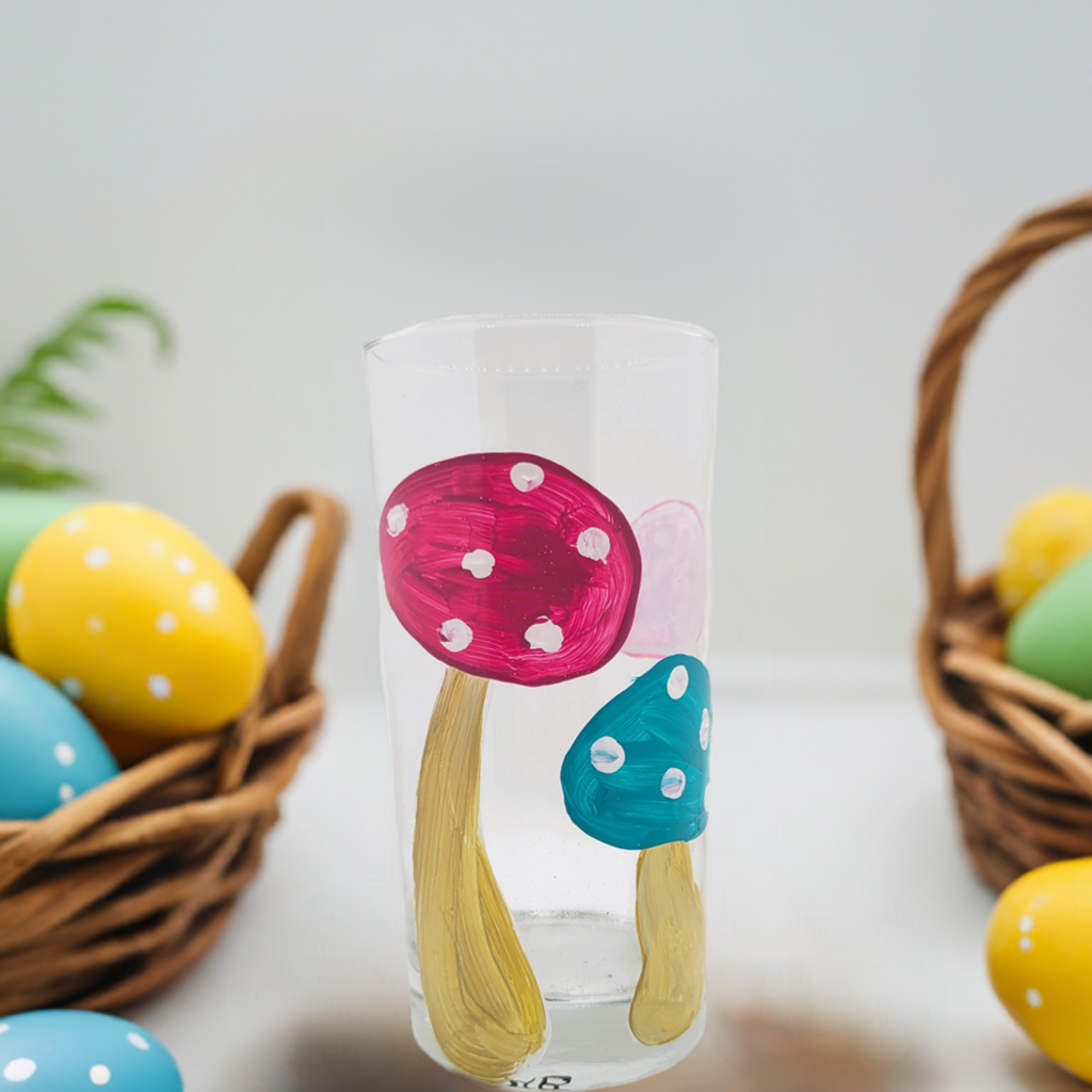 Easter Egg Mushrooms Tumbler Painted Glass