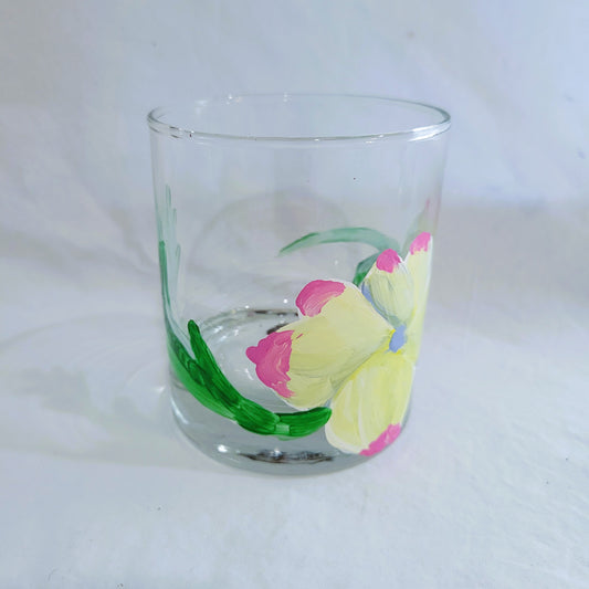yellow dogwood flower and stem highball glass