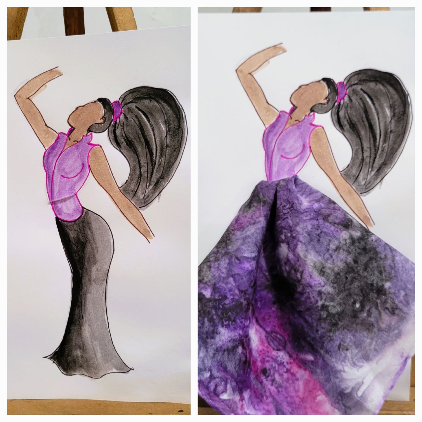 Fashion Illustration Painted Silk Art Greeting Cards