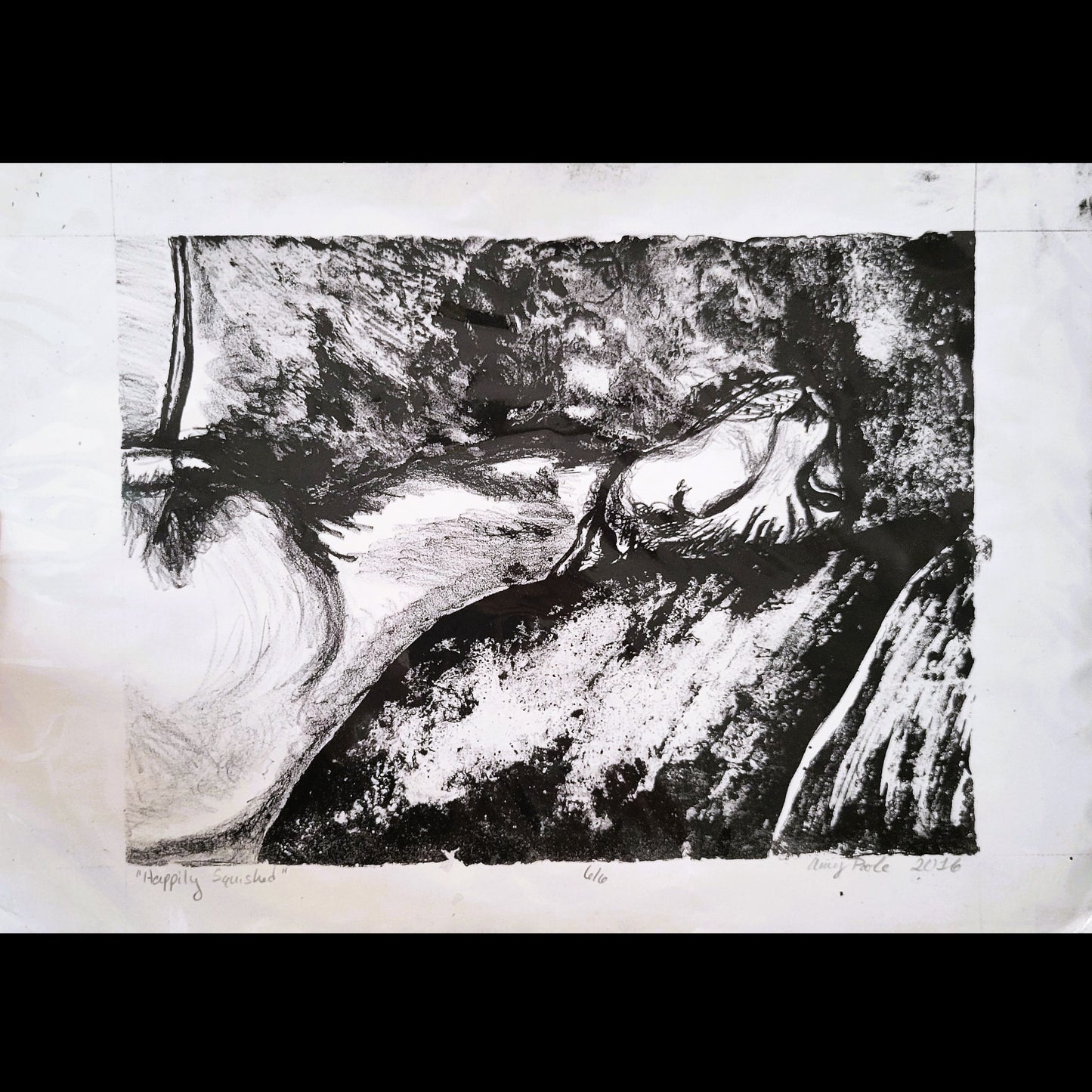 "Happily Squished" Original Lithograph of a Happy Cat