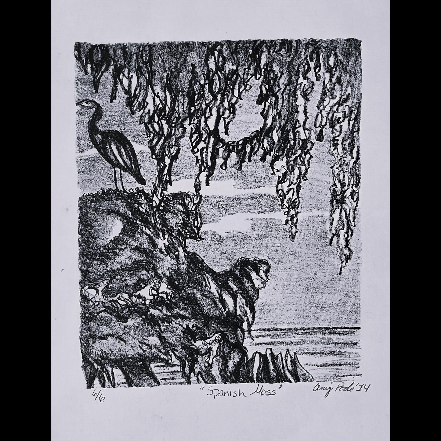 Spanish Moss Lithograph Print Limited Edition Black and White Louisiana Art