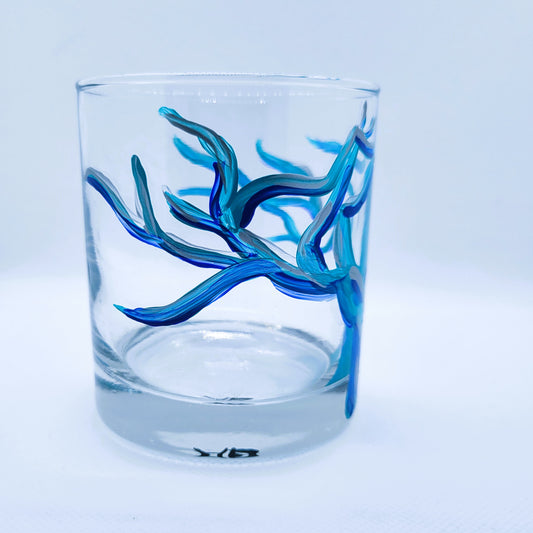 Blue and Silver Tree Short High Ball Glasss