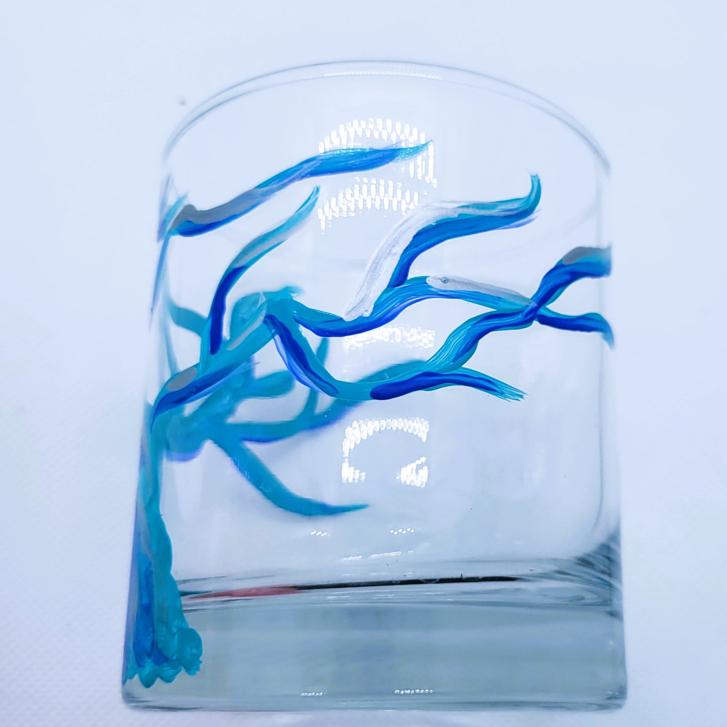 Blue and Silver Tree Short High Ball Glasss