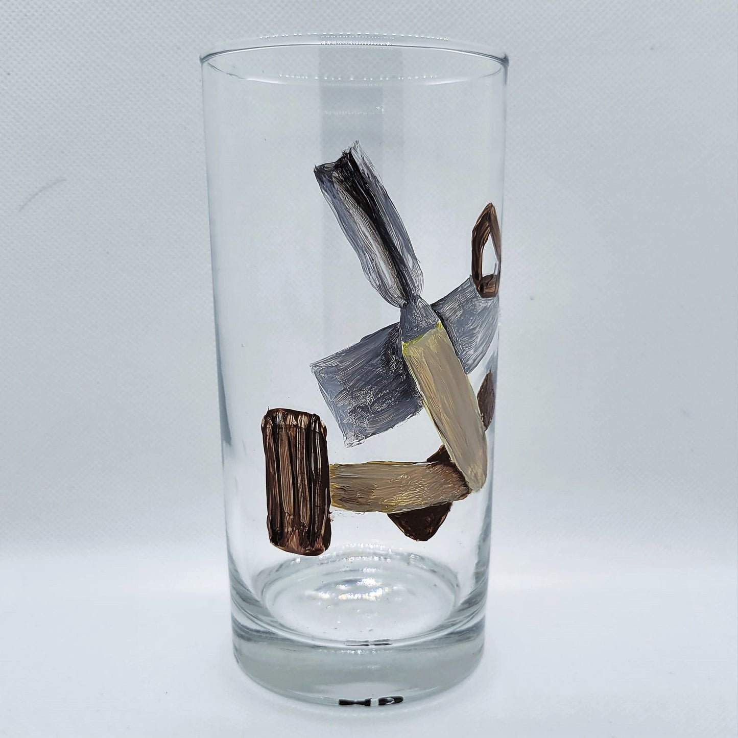 woodworking tools highball glass handpainted glassware