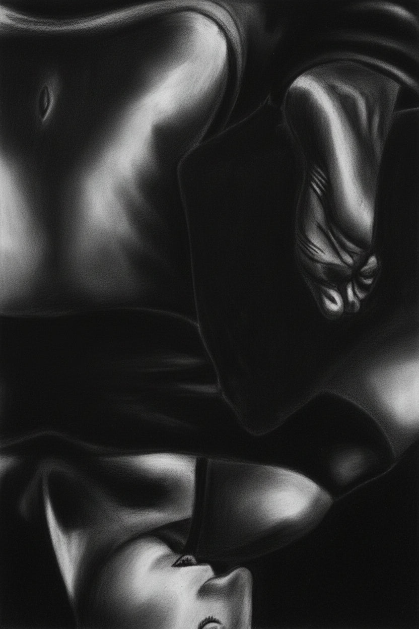 Graphite drawing titled Heart Soul showing belly dance floor work pose with arched torso and detailed foot study by Amy Bridges framed artwork