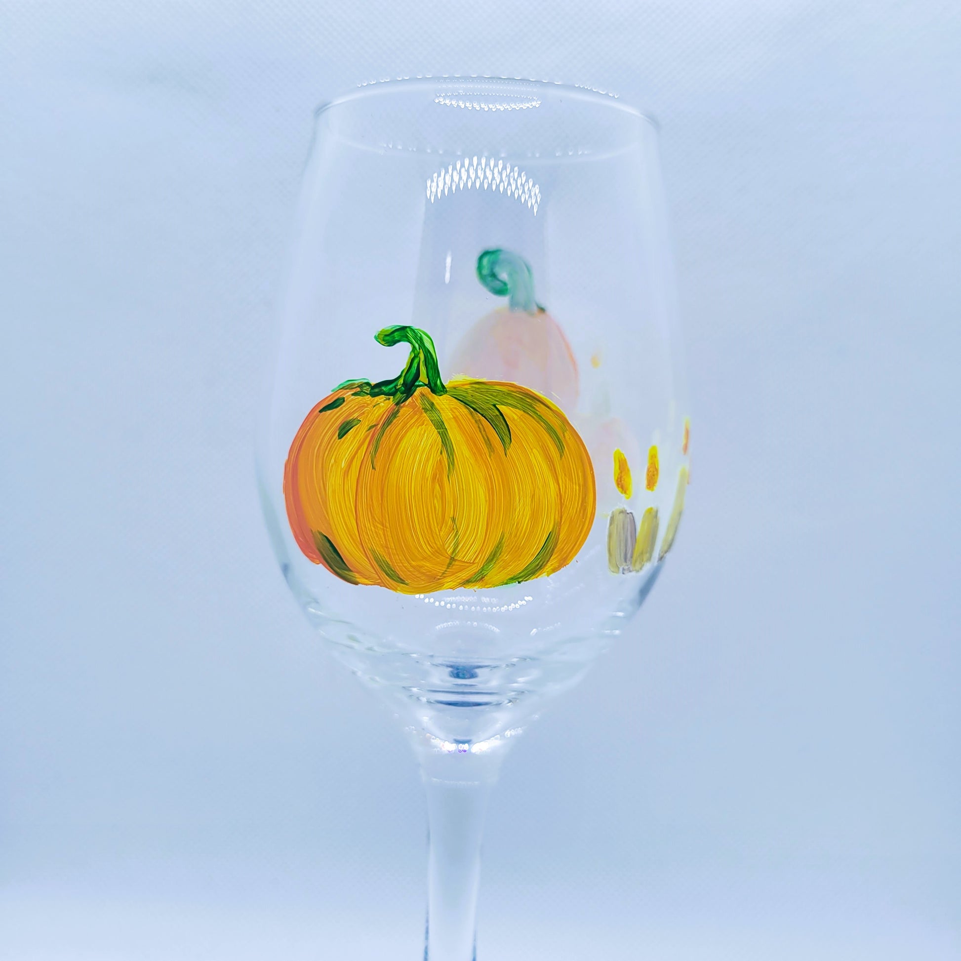 pumpkin wine glass handpainted halloween fall