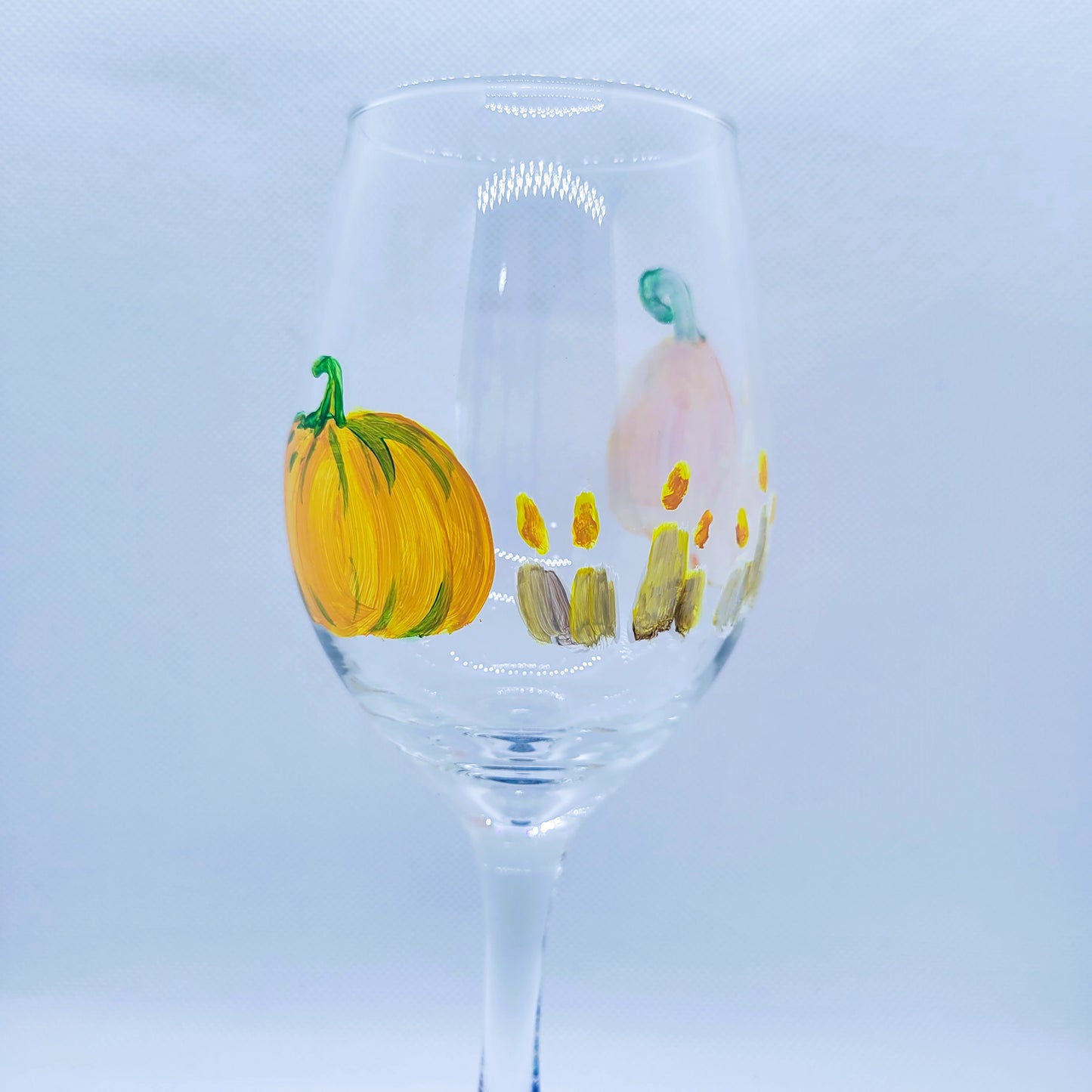 pumpkin and candles wine glass handpainted