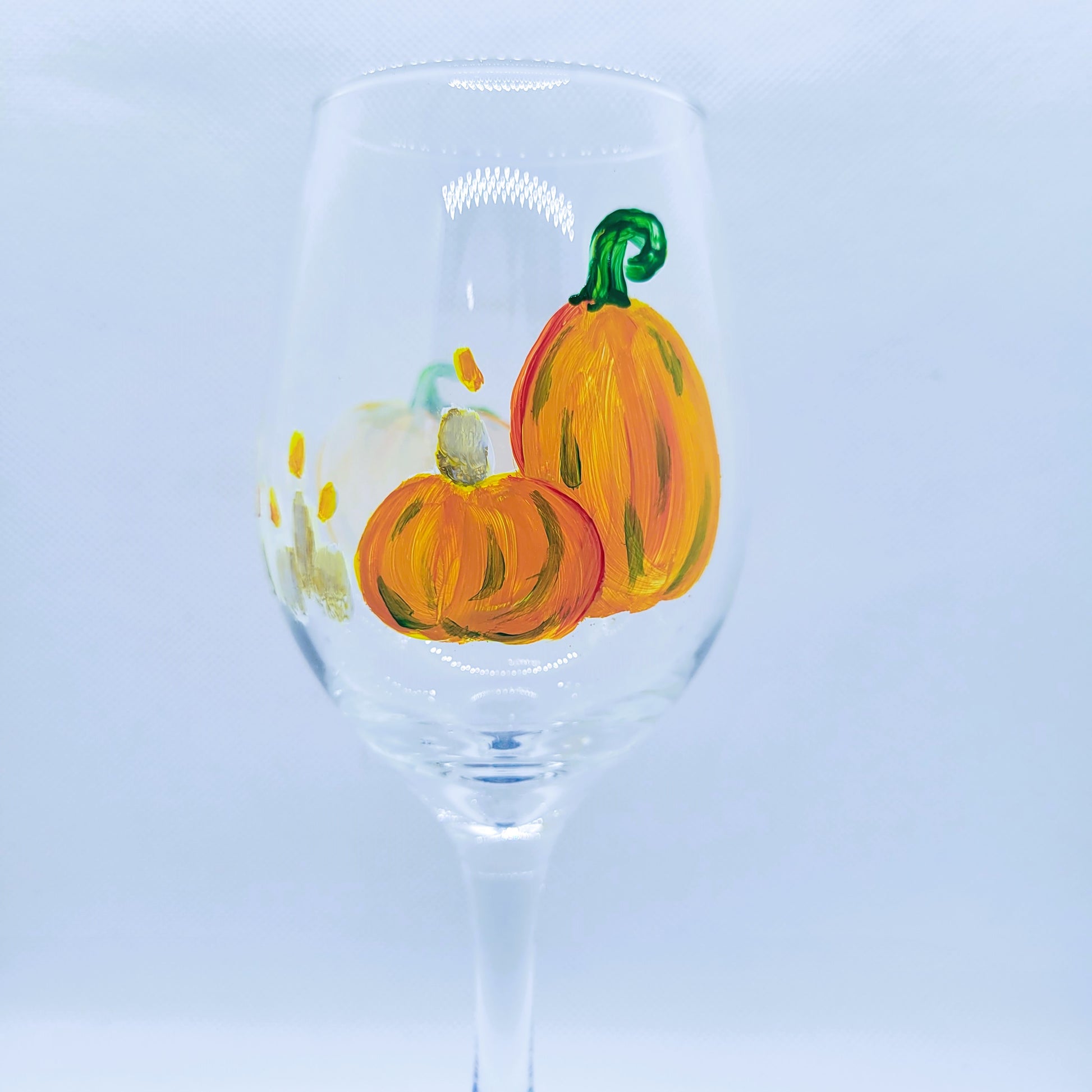 pumpkin wine glass zoomed in handpainted