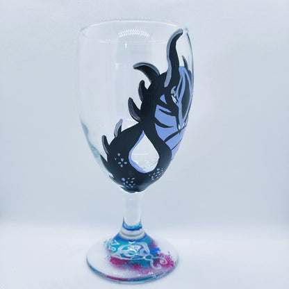 Blue Horned Dragon Side View Wine Glass