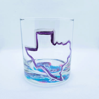 Purple and White Texas Short High Ball Glass