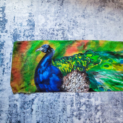 Peacock in the Grass Silk Scarf