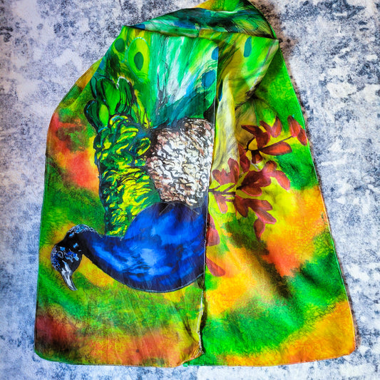 Peacock in the Grass Silk Scarf